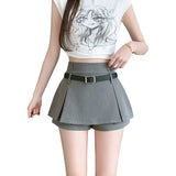 Retro With Belt Solid Color Bony Skirt Women Summer Commute High Waist Slim Half Body Skirt