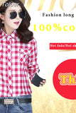 Casual Button Down Lapel Neck Plaids Checks Flannel Shirts Women Long Sleeve Tops Blouse Free
