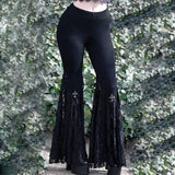Mall Flare Pants Sexy Black Lace Patchwork High Waist Vintage Harajuku Hippie Punk Grunge Streetwear Y2k Pants-Outfit