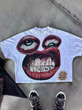 Men's T-Shirt Y2K Cotton Man Harajuku Street Hip-Hop Big Eyes Mouth Pattern Printing Super Classic-Outfit
