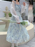 Blue Floral Dress Women Summer Bandage Sexy Party Mini Dresses Female Designer Chic Holiday Korean Fashion Strap
