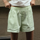 Women's Y2K Vintage Retro Shorts Button Front Casual Elastic Low Waist Plaid/Striped Print Lounge Short Pants-Outfit