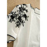 Shoulder Embroidery Hook Flower Round Neck Pullover Sweater Summer New Loose Ice Silk Short-Sleeved T-Shirt Girl-Outfit