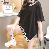 T Shirt Women Summer Irregular Short-sleeved T-shirt Korean Style Casual Crewneck Loose Tops Letter Print Fashion