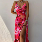 Women's Dress 2025 Summer Sling V-Neck Open Fork-Print