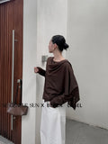 Xixi 2025 Autumn New Black Standard Loose Long-Sleeved Neck Cape Knitted Woolen Woman