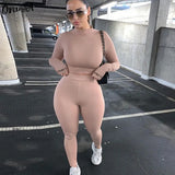 Women Lucky Label Embroidery Stretchy Long Sleeve Crop Top Sporty Leggings Matching Set Soft Casual Fitness