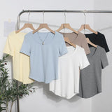 Solid Color Irregular U-Neck Short-Sleeved T-Shirt Woman Xia Slimming Leisure Short Coat