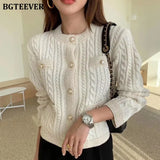 Elegant Women O-neck Knitted Cardigans Single-breasted Slim Twisted Sweater Female 2020 Autumn O-neck Outwear