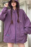 Korean Fashion Oversized Long Sleeve Hooded Jacket Women Sweatshirt Chic Summer Jacket Beach Outdoor Sun Protection