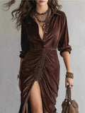 2025 Fashion Button Folded Velvet Long-Sleeved Shirt