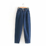 Jeans Solid Pants Loose High Waist Female Harem Denim Trousers Pockets Pleated Streetwear 2021 Spring Casual Slouchy