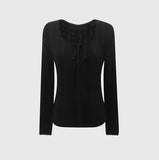 Woman Tshirts O-neck Long Sleeve Tunic Tees Temperament Simple Chic T-shirts 2023 Ropa Mujer Bandage Casual T Shirt Tops-Outfit
