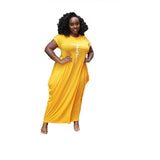 Dresses Summer 2021 Plus Size 5xl Wholesale Solid Casual Pockets Bodycon Super Stretchy Streetwear Maxi Dress