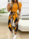Women's Two Sets Of Short-Sleeved Commuting Print Trousers