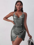 Sexy Sliver Sparkling Sequins Halterneck Sleeveless