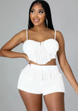 Sexy Zipper Straps Crop Top And High Waist Matching Shorts Two Piece