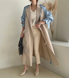 Spring Autumn French Splicing Single Breasted Long Lace Up Waist Closing Slim Women Fashion