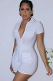 Turndown Collar Short Sleeves Tight Rompers with