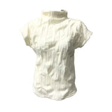 Shirts for Women Summer Tshirts Turtleneck Short Sleeve Folds Tees Crop Tops Vintage Fashion Temperament Folds T-shirts-Outfit