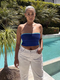 2022 Summer Y2K Green Knitted Strapless Crop Top Women Sleeveless Patchwork Vintage Bandage Sexy Tank Tops