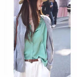 Splicing Color Fake Two Knitted Cardigan Women's Loose Spring Dress Folded To Wear Thin Sweater Color Coat-Outfit