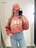 Fashion Women Sweatshirts Tops Autumn Vintage Faded Washed Letters Sweatshirts Long Sleeve O-Neck Pullover Tops Streetwear-Outfit