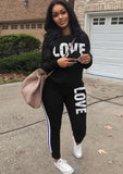 Casual Letter Print Round Collar Long Sleeve Top And Pant 2 Piece