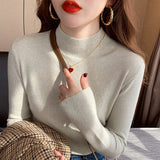 Casual Half Turtleneck Sweater Women Pullover Elegant Long Sleeve Knit Tops New Autumn Winter Basic Jumper Clothes