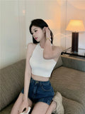 Chic New Knitted Neck Vest Slings Sweet Spicy Outer Wear Short Bottom Shirt Thin Top