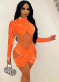 Party Sexy Mesh Patch Velour Mini Bodycon