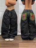 Street Personality Pattern Loose Straight Tube Wide Leg Jeans E-Commerce Y2K Gothic Style Denim Trousers Girl-Outfit