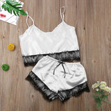 2020 New Simulation Lace Trim Split Pajamas Set Sex Lace