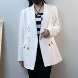 Korean Fashion White Blazer For Women Notched Collar Long Sleeve Solid Minimalist Blazers Female Spring Clothes