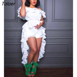 White Ruffle Off Shoulder Slash Short Front Long Back Dress Sexy Irregular Swallow Tail Dresses Elegant Vintage