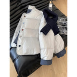 Loose Milk Blue Hatless Round-Neck Cotton Coat Women Winter Small Thick Short Cotton Cotton Jacket