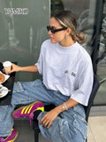 Grey O-Neck Half Sleeve Spring Autumn T-Shirts For Women Loose Casual Fashion Tee Shirt Streetwear Pullover Tops Female-Outfit