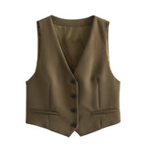 Women's Autumn New Dress V-Neck Short Vest High-Waist Broad Leg Trousers Commuting
