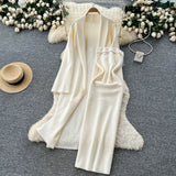 Simple Style Solid Knitted Light Sister Suit Girl Winter Body-Clamping T-Shirt Dress With Long Open Shirt