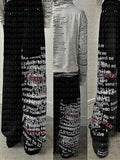 Design Drawstring Double Waist Letter Print Loose Hip Hop Sports Straight Black Broad Leg