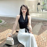 Sexy Casual Blouse Tops Women France V-Neck Design Sweet Strap Blouse Tops Summer 2021 Sleeveless Beach Outing Tops