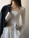 Autumn Winter Low Neck Undercoat Women's Spring Autumn Top Long sleeve Slim fit inside and outside-Outfit
