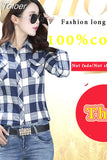 Casual Button Down Lapel Neck Plaids Checks Flannel Shirts Women Long Sleeve Tops Blouse Free
