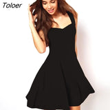 Fashion Vintage Mini Dress Casual Elegant Women Summer Dress Sleeveless V-Neck Dress Beach Party Skater
