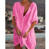 Women's Shirt Multi-Color Multi-Code Long Loose Solid Color Short-Sleeved Shirt Beach Sunscreen