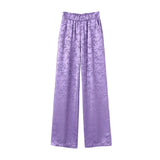 Purple Spring And Autumn High Waist Women! Purple Acetic Acid Wide-Legged Trousers New Spring Style 2023 Fashionable Foreign Style Trousers-Outfit