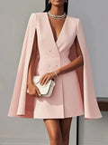 Autumn Commute Double Buckle Shawl Cloak Solid Color Suit Dress Women's