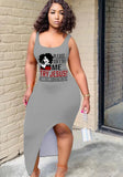 U-Neck Sleeveless Character Print Asymmetrical Tank