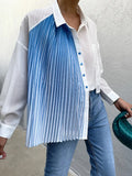 Straight Patchwork Color Block Shirt For Women Lapel Long Sleeve Loose Button Through Blouse Female Clothing