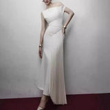 Temperament Famous Wind Dress Woman 2025 Spring New Fold Design Feeling Slim Thin White Evening